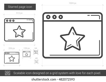 Icono de línea vectorial de página estrenada aislado en fondo blanco. Icono de línea de página estrenada para infografía, sitio web o aplicación. Icono escalable diseñado en un sistema de cuadrícula.