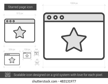 Starred page vector line icon isolated on white background. Starred page line icon for infographic, website or app. Scalable icon designed on a grid system.