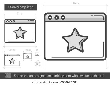Starred page vector line icon isolated on white background. Starred page line icon for infographic, website or app. Scalable icon designed on a grid system.