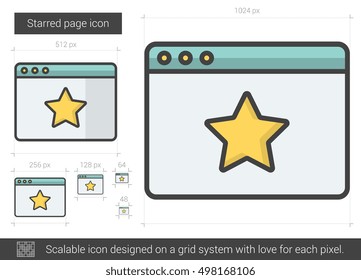 Starred page vector line icon isolated on white background. Starred page line icon for infographic, website or app. Scalable icon designed on a grid system.