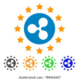 Starred Ripple Coin icon. Vector illustration style is a flat iconic starred ripple coin symbol with gray, yellow, green, blue color variants. Designed for web and software interfaces.