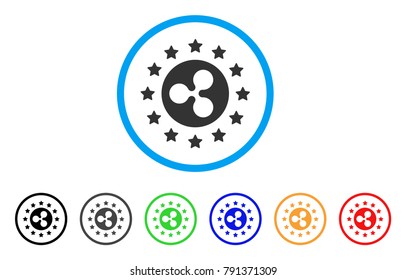 Starred Ripple Coin rounded icon. Style is a flat grey symbol inside light blue circle with bonus colored versions. Starred Ripple Coin vector designed for web and software interfaces.