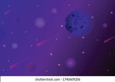 Starry abstract sky with comets stars blue background.