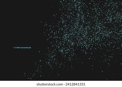 Starrer Hintergrund. Sternfeld. Grüne Sterne einzeln auf schwarzem Hintergrund. Grünes Lichtmuster Textur. Milchstraße flackert. Abstraktes Sternenlicht. Nacht leuchtender Himmel. Vektorgrafik.	