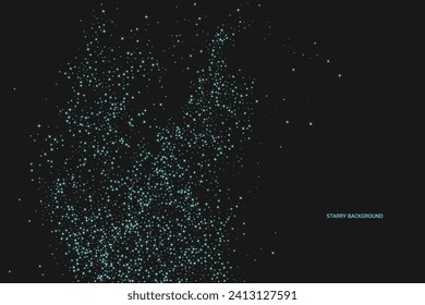 Starrer Hintergrund. Sternfeld. Grüne Sterne einzeln auf schwarzem Hintergrund. Grünes Lichtmuster Textur. Milchstraße flackert. Abstraktes Sternenlicht. Nacht leuchtender Himmel. Vektorgrafik.	