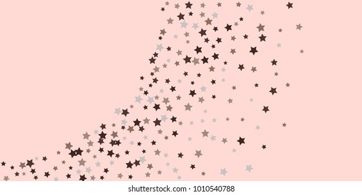 Starry background. Abstract brown and gray star confetti on a pale pink background. Element for design. Suitable for drawing cards, cards, invitations, gifts.