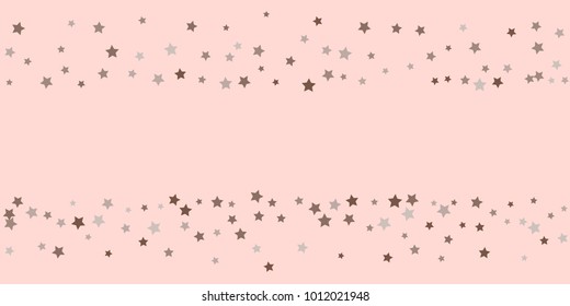 Starry background. Abstract brown and gray star confetti on a pale pink background. Element for design. Suitable for drawing cards, cards, invitations, gifts.