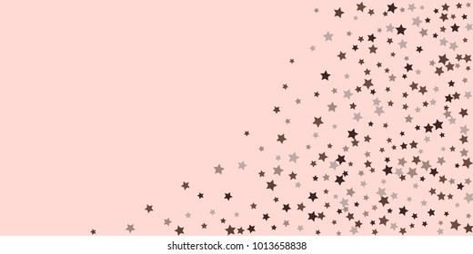 Starry background. Abstract brown and gray star confetti on a pale pink background. Element for design. Suitable for drawing cards, cards, invitations, gifts.