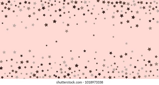 Starry background. Abstract brown and gray star confetti on a pale pink background. Element for design. Suitable for drawing cards, cards, invitations, gifts.