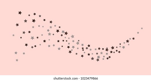 Starry background. Abstract brown and gray star confetti on a pale pink background. Element for design. Suitable for drawing cards, cards, invitations, gifts.