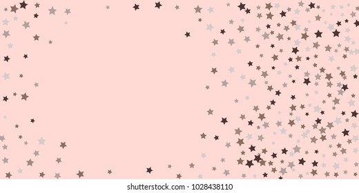 Starry background. Abstract brown and gray star confetti on a pale pink background. Element for design. Suitable for drawing cards, cards, invitations, gifts.