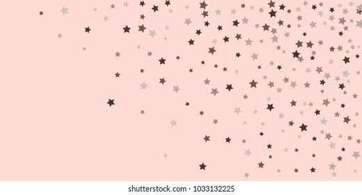 Starry background. Abstract brown and gray star confetti on a pale pink background. Element for design. Suitable for drawing cards, cards, invitations, gifts.