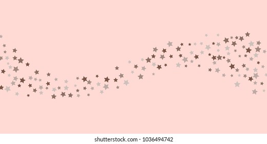 Starry background. Abstract brown and gray star confetti on a pale pink background. Element for design. Suitable for drawing cards, cards, invitations, gifts.