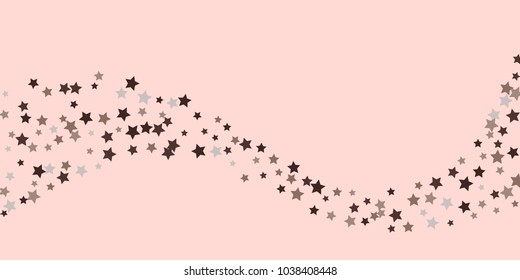 Starry background. Abstract brown and gray star confetti on a pale pink background. Element for design. Suitable for drawing cards, cards, invitations, gifts.