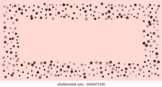 Starry background. Abstract brown and gray star confetti on a pale pink background. Element for design. Suitable for drawing cards, cards, invitations, gifts.