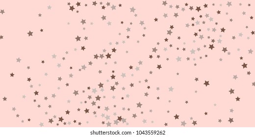 Starry background. Abstract brown and gray star confetti on a pale pink background. Element for design. Suitable for drawing cards, cards, invitations, gifts.