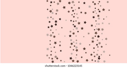 Starry background. Abstract brown and gray star confetti on a pale pink background. Element for design. Suitable for drawing cards, cards, invitations, gifts.