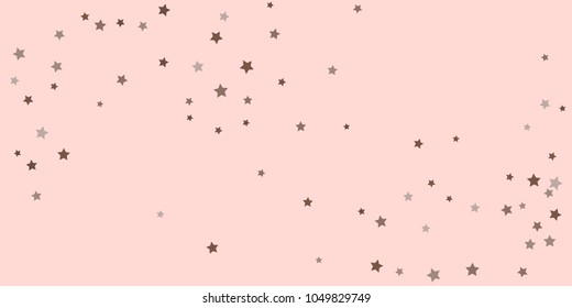 Starry background. Abstract brown and gray star confetti on a pale pink background. Element for design. Suitable for drawing cards, cards, invitations, gifts.