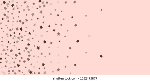 Starry background. Abstract brown and gray star confetti on a pale pink background. Element for design. Suitable for drawing cards, cards, invitations, gifts.