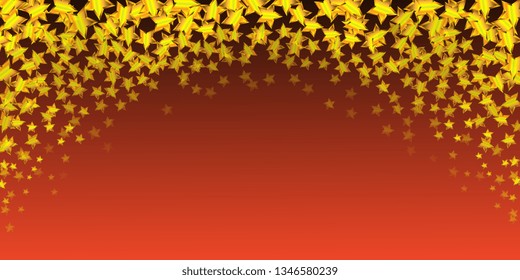 Starry background. Asterisks. Golden stars on a red background. Background for greeting card. Vector graphics