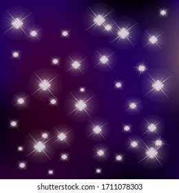 Starry background for design concept. Night starry sky, blue shining space. Abstract background with stars, cosmos. Vector illustration for banner, brochure, web design, gift card for Cosmonautics day