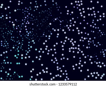 Starry background. Glitter design for greeting card, banner, Christmas and New Year card, party decor, brochure design, web. Blue vector stars on dark background.