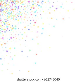 Starry Background. Square card star. Vector isolated confetti on white background pattern. Space for text. Small stars. Template for holiday designs, invitation, party, birthday, wedding. 