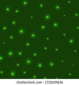 Starry background. Stars evenly scattered on green background. Appealing glowing space cover. Powerful vector illustration.