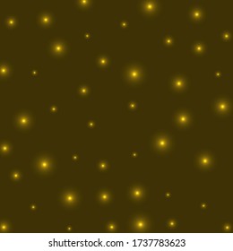 Starry background. Stars evenly scattered on yellow background. Appealing glowing space cover. Radiant vector illustration.