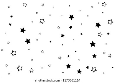 Starry background. Vector seamless pattern with stars. Monochrome horizontal texture. Swatch with sparkles for textile design.