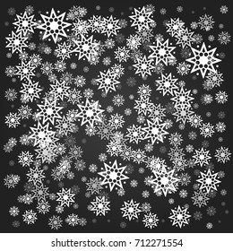 Starry background of white stylized stars on a dark sky. The concept of bliss, holiday, Christmas, New Year. Starry background. Black and white ornament. Isolated image. Vector illustration