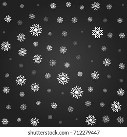 Starry background of white stylized stars on a dark sky. The concept of bliss, holiday, Christmas, New Year. Starry background. Black and white ornament. Isolated image. Vector illustration