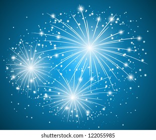 Starry blue fireworks - vector illustration