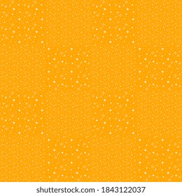 Starry bright vector design. Various white stars are scattered on a yellow background, artistically. Holiday cover and packing background. Seamless illustration.