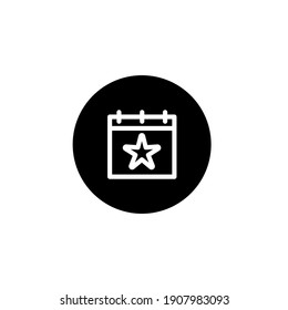 Starry calendar icon in black round style. Vector icon pixel perfect