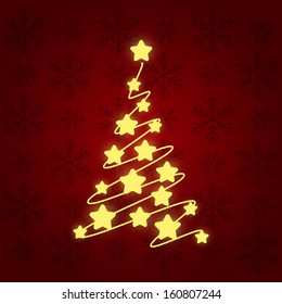 Starry Christmas tree on red
