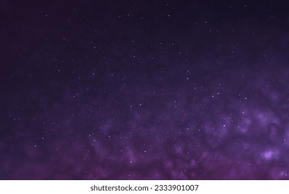 Starry clouds. Color nebula with stardust. Realistic cosmic background. Night sky with bright stars. Magic gradient space texture. Dark universe effect. Vector illustration.