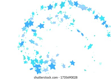 Starry Confetti. Blue random confetti background. Bright design template. Vector pattern with blue stars. Suitable for your design, cards, invitations, gift, VIP.