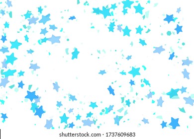 Starry Confetti. Blue random confetti background. Bright design template. Vector pattern with blue stars. Suitable for your design, cards, invitations, gift, VIP.