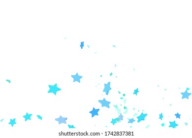 Starry Confetti. Blue random confetti background. Bright design template. Vector pattern with blue stars. Suitable for your design, cards, invitations, gift, VIP.