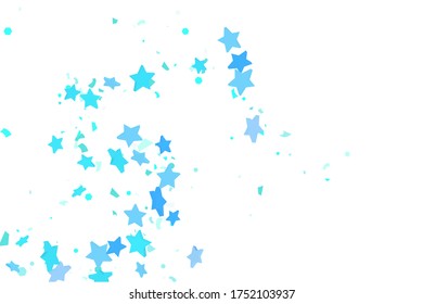 Starry Confetti. Blue random confetti background. Bright design template. Vector pattern with blue stars. Suitable for your design, cards, invitations, gift, VIP.