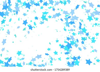 Starry Confetti. Blue random confetti background. Bright design template. Vector pattern with blue stars. Suitable for your design, cards, invitations, gift, VIP.