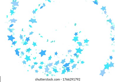 Starry Confetti. Blue random confetti background. Bright design template. Vector pattern with blue stars. Suitable for your design, cards, invitations, gift, VIP.