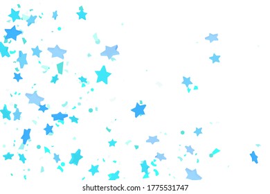 Starry Confetti. Blue random confetti background. Bright design template. Vector pattern with blue stars. Suitable for your design, cards, invitations, gift, VIP.