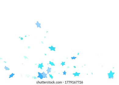 Starry Confetti. Blue random confetti background. Bright design template. Vector pattern with blue stars. Suitable for your design, cards, invitations, gift, VIP.