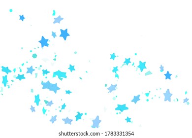 Starry Confetti. Blue random confetti background. Bright design template. Vector pattern with blue stars. Suitable for your design, cards, invitations, gift, VIP.