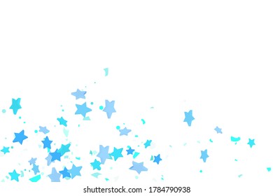 Starry Confetti. Blue random confetti background. Bright design template. Vector pattern with blue stars. Suitable for your design, cards, invitations, gift, VIP.
