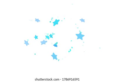 Starry Confetti. Blue random confetti background. Bright design template. Vector pattern with blue stars. Suitable for your design, cards, invitations, gift, VIP.