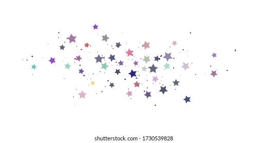 Starry Confetti. Multicolored random stars confetti background. Bright design template. Vector pattern with colored stars. Suitable for your design, cards, invitations, gift, VIP.