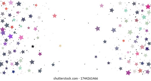 Starry Confetti. Multicolored random stars confetti background. Bright design template. Vector pattern with colored stars. Suitable for your design, cards, invitations, gift, VIP.